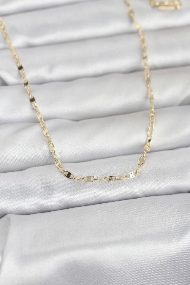 CM 14K Gold Renk Yassı Gemici Zincir Model 60 cm Kadın Kolye