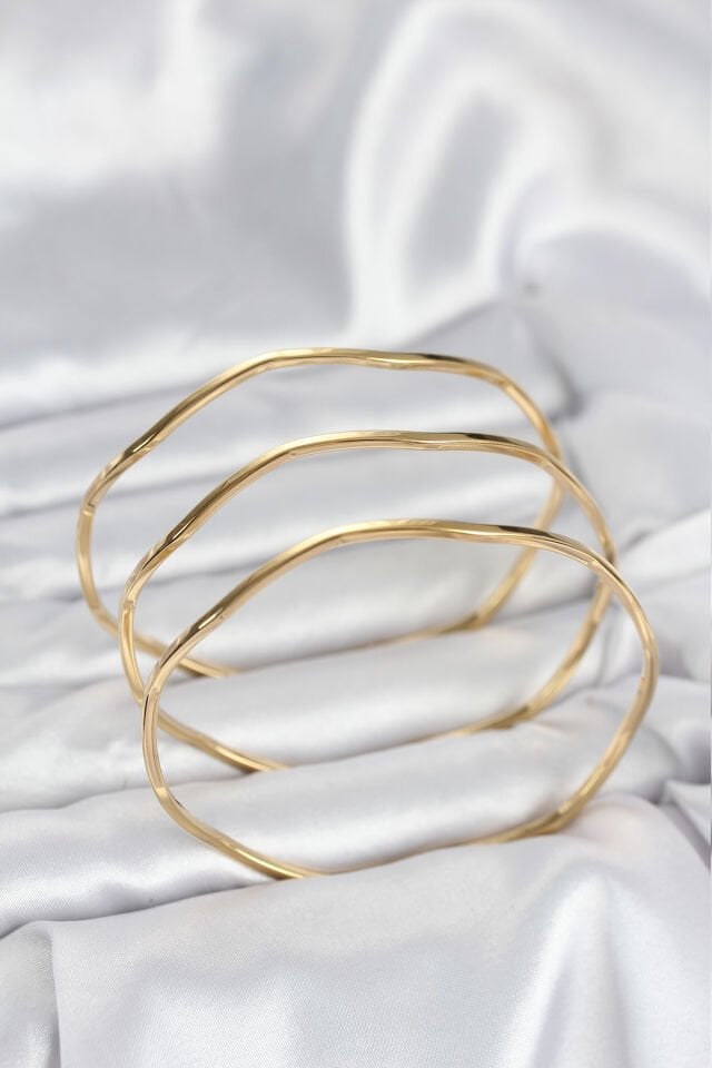 316L Çelik Gold Renk 65 mm Ajda Zikzak Model 3lü Kadın Bileklik