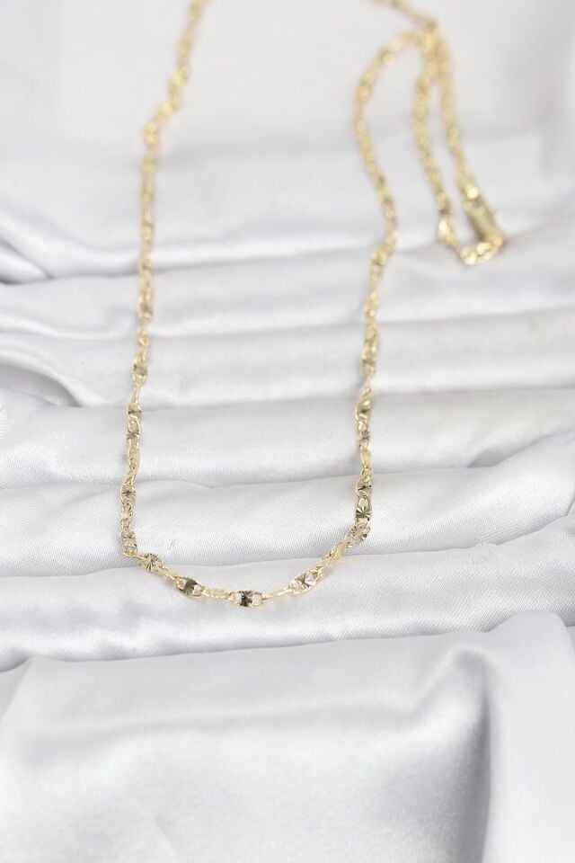 CM 14K Gold Renk Lazerli Gemici Zincir Model 60 cm Kadın Kolye