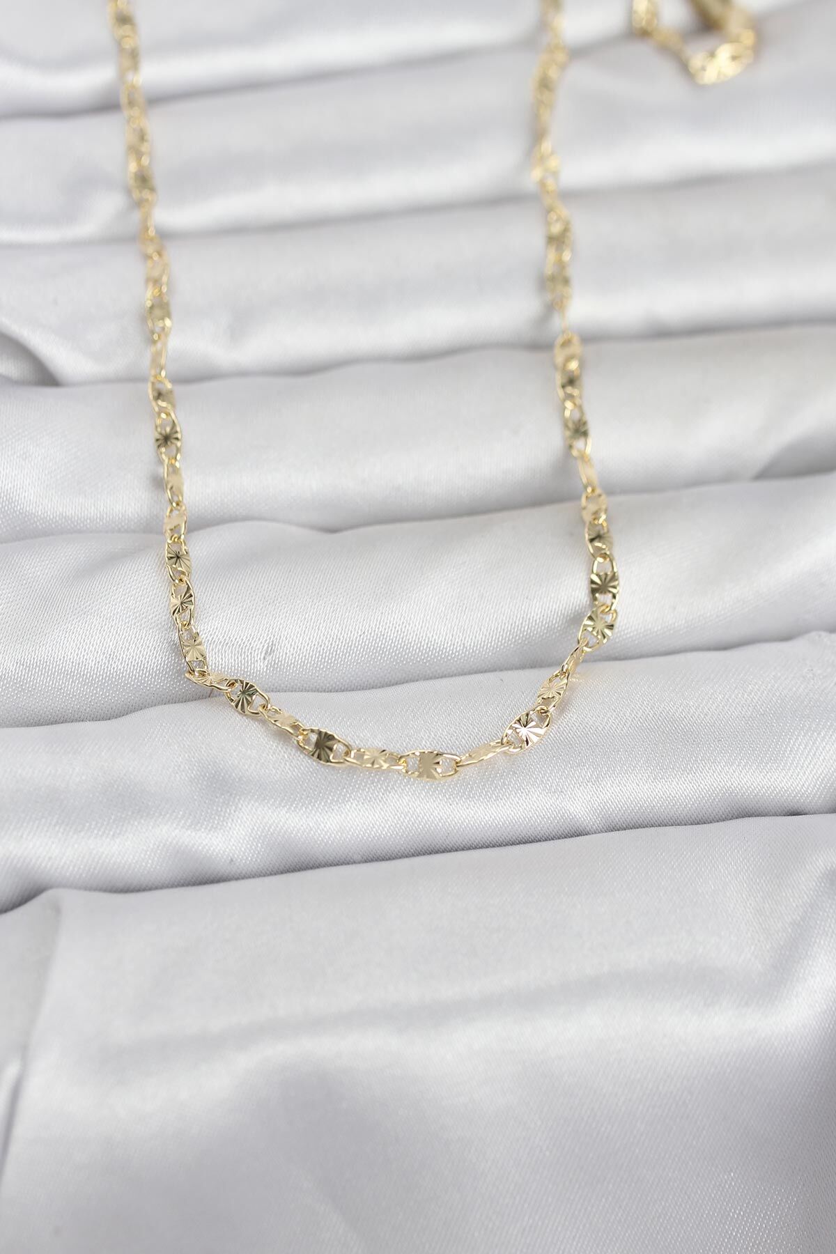 CM 14K Gold Renk Lazerli Gemici Zincir Model 60 cm Kadın Kolye