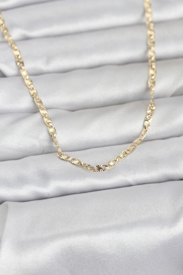 CM 14K Gold Renk Lazer Zincirli Model 60 cm Kadın Kolye