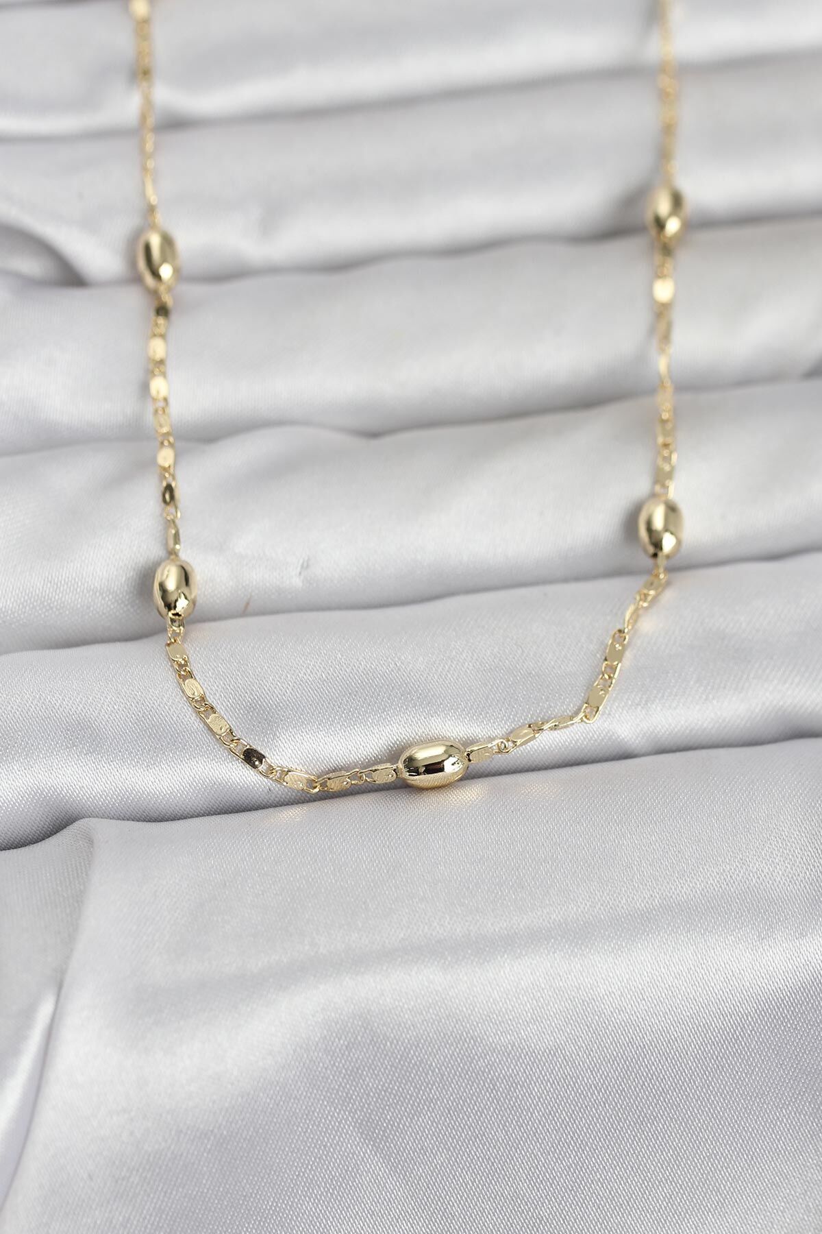 CM 14K Gold Renk Damla Topçuklu Zincir Model 60 cm Kadın Kolye