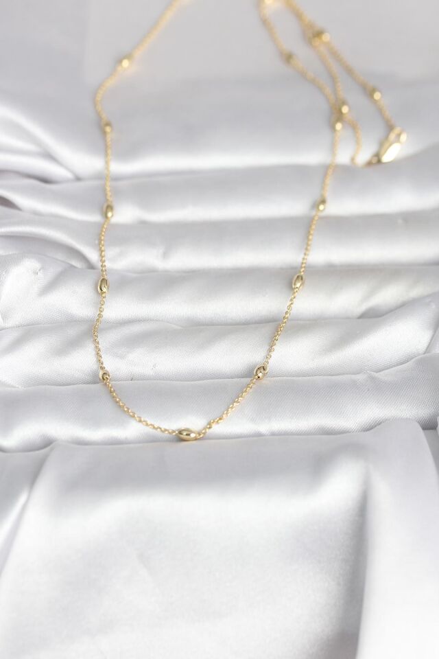 CM 14K Gold Renk Damla Topçuk Model Zincirli 60 cm Kadın Kolye