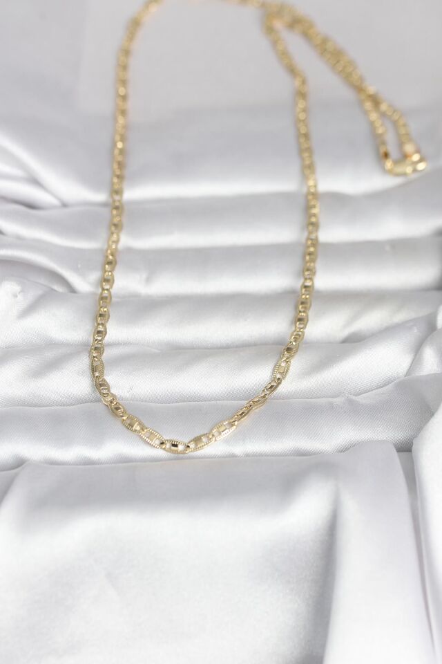 CM 14K Gold Renk Lazer Kesim Zincirli Model 60 cm Kadın Kolye