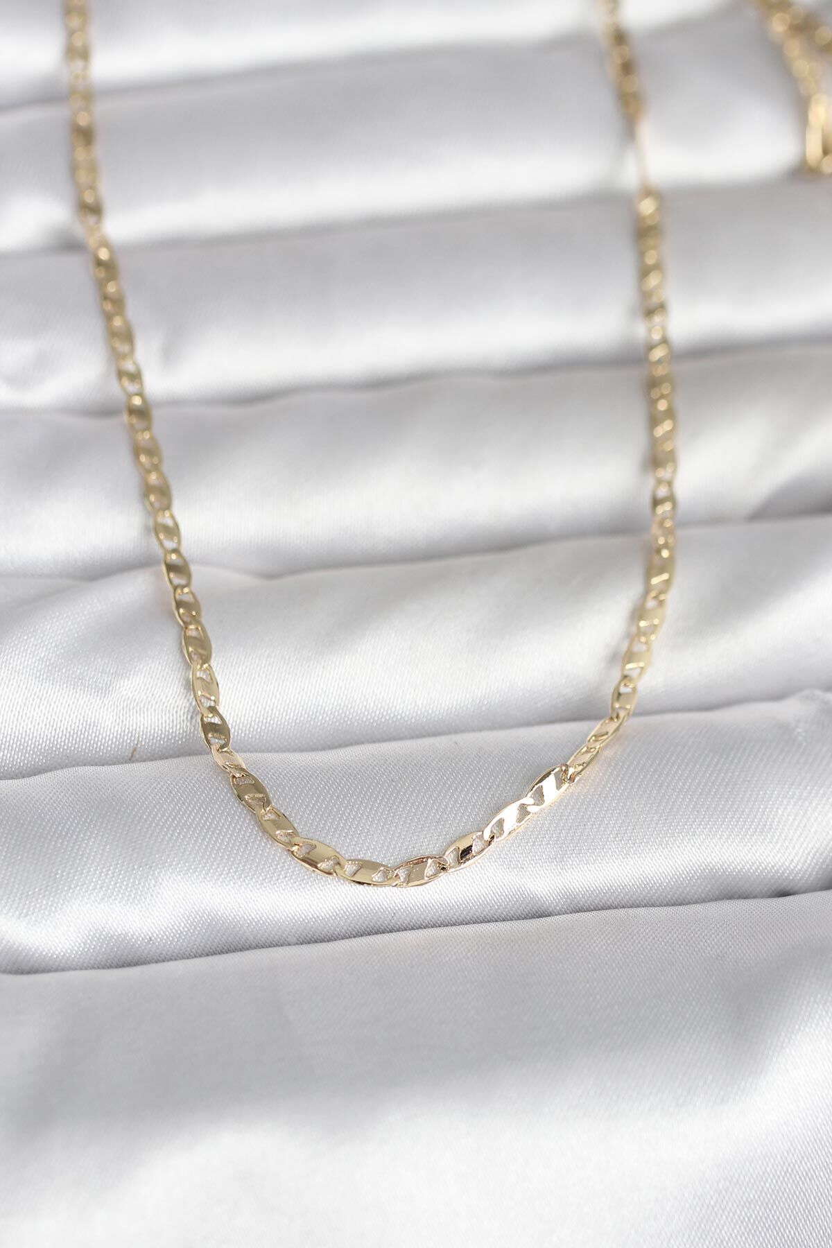 CM 14K Gold Renk Yassı Zincir Model 60 cm Kadın Kolye