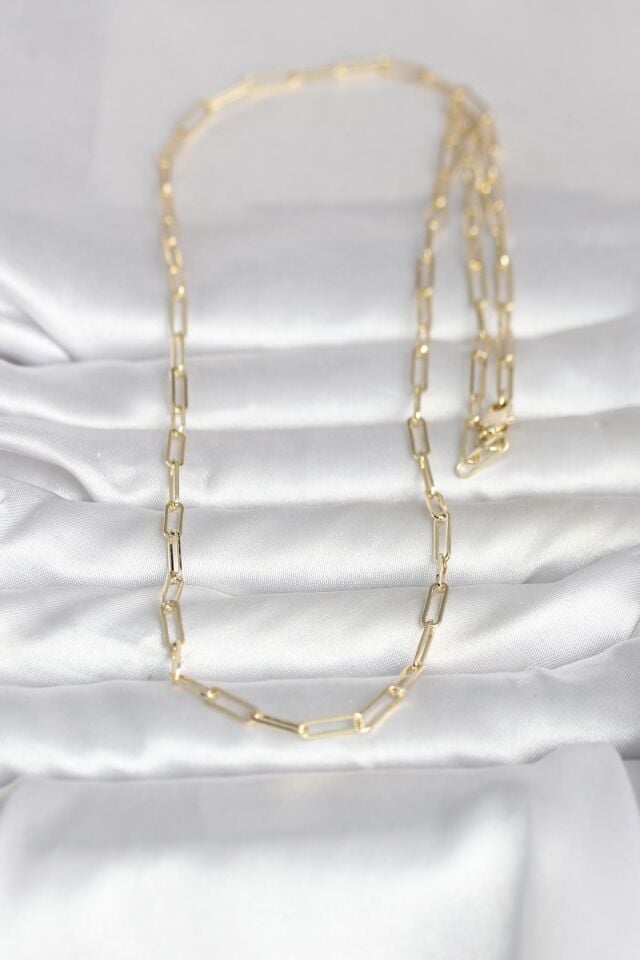 CM 14K Gold Renk Ataç Zincirli Model 60 cm Kadın Kolye