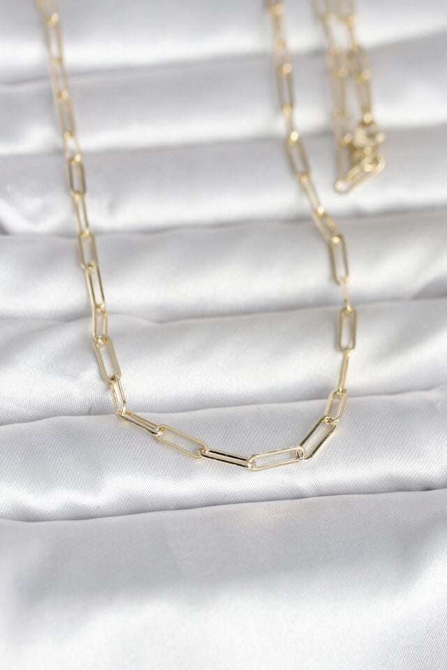 CM 14K Gold Renk Ataç Zincirli Model 60 cm Kadın Kolye