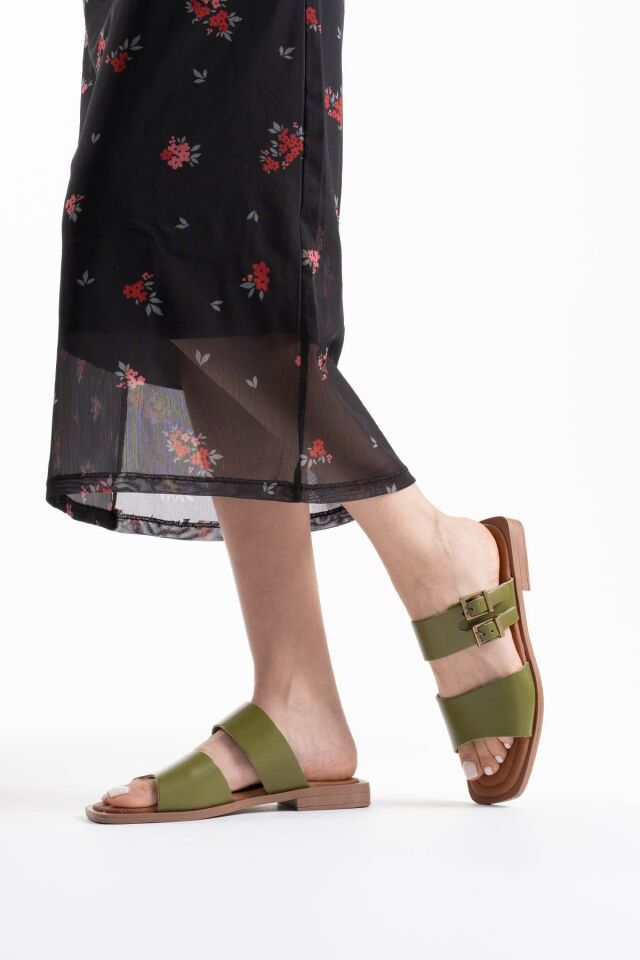 Haki Yeşili Hakiki Deri Terlik TR31MY33F