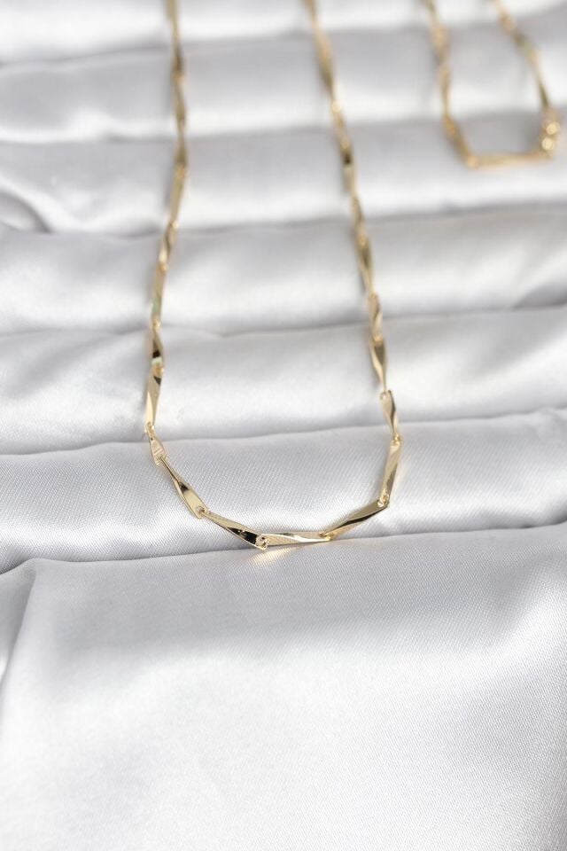 CM 14K Gold Renk Kesme Çubuk Zincirli Model 60 cm Kadın Kolye