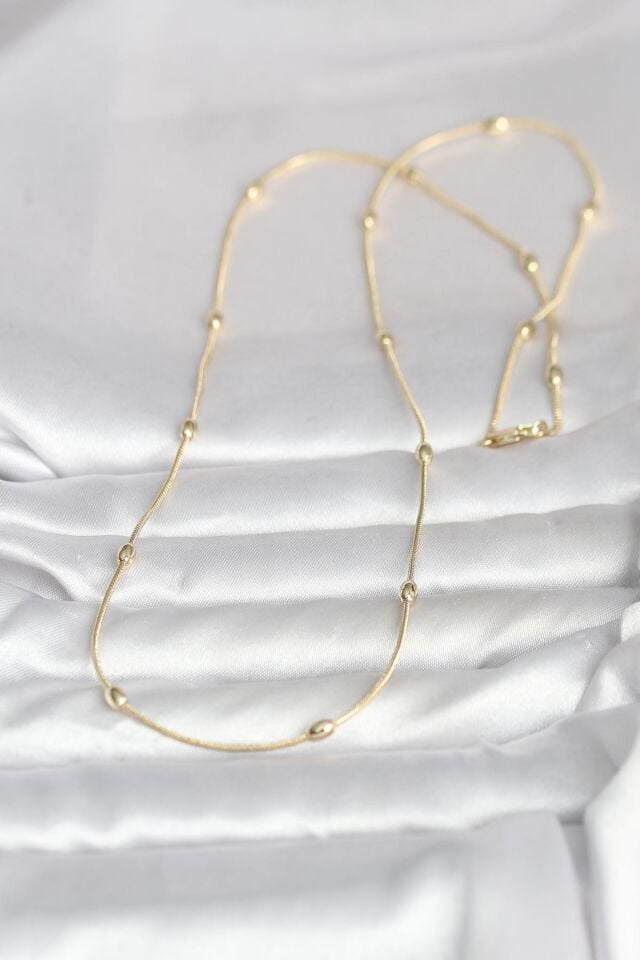 CM 14K Gold Renk Yılan Zincirli Damla Topçuk Model 60 cm Kadın Kolye