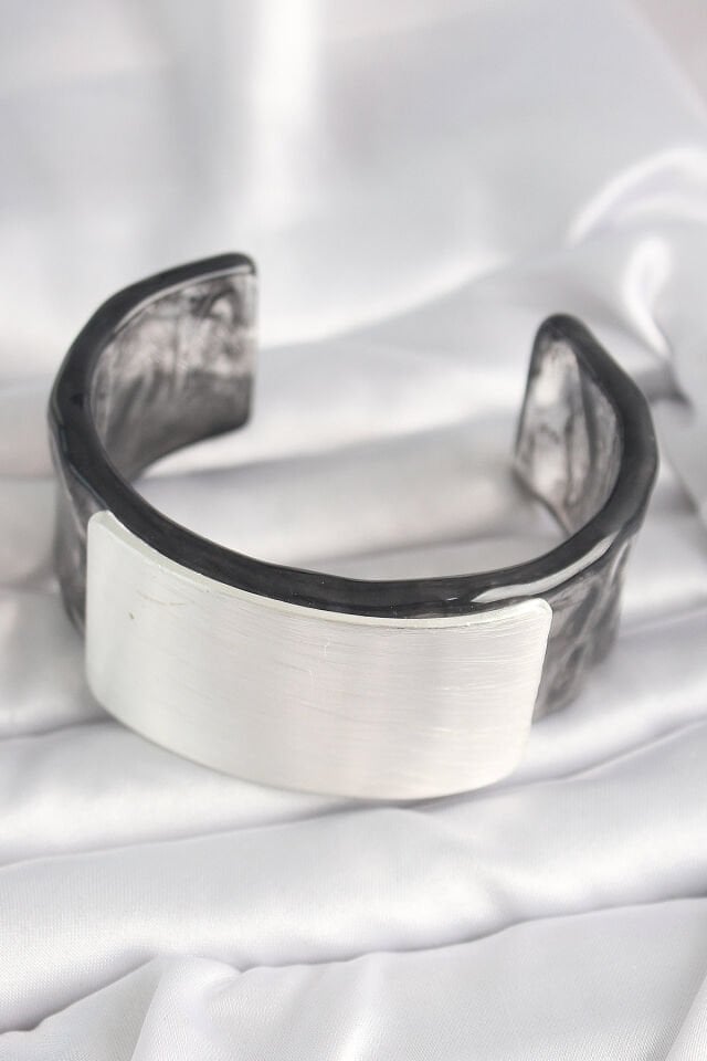 Siyah Mermer Desen Akrilik Plastik Dikdörtgen Plaka Model Vintage Kadın Bilezik