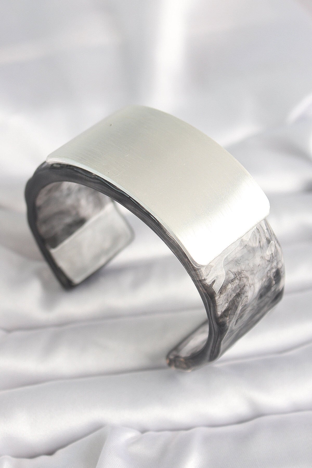 Siyah Mermer Desen Akrilik Plastik Dikdörtgen Plaka Model Vintage Kadın Bilezik