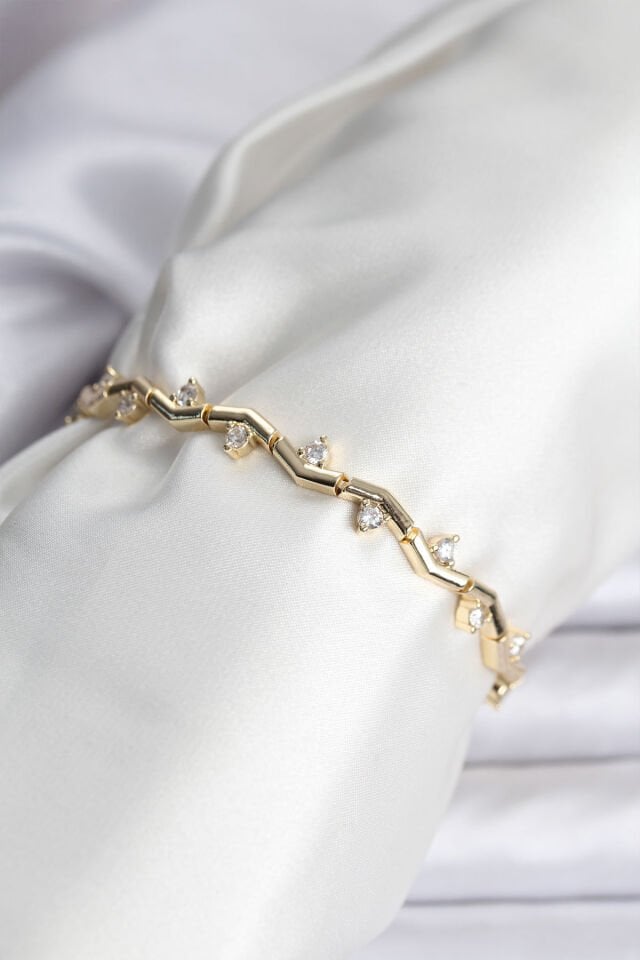 Zikzak Model Pirinç Gold Renk Bileklik