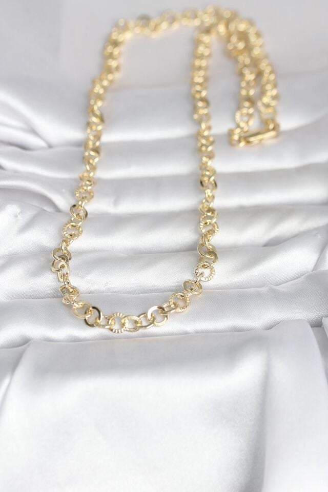 CM 14K Gold Renk Kalın Halka Zincirli 60 cm Kadın Kolye