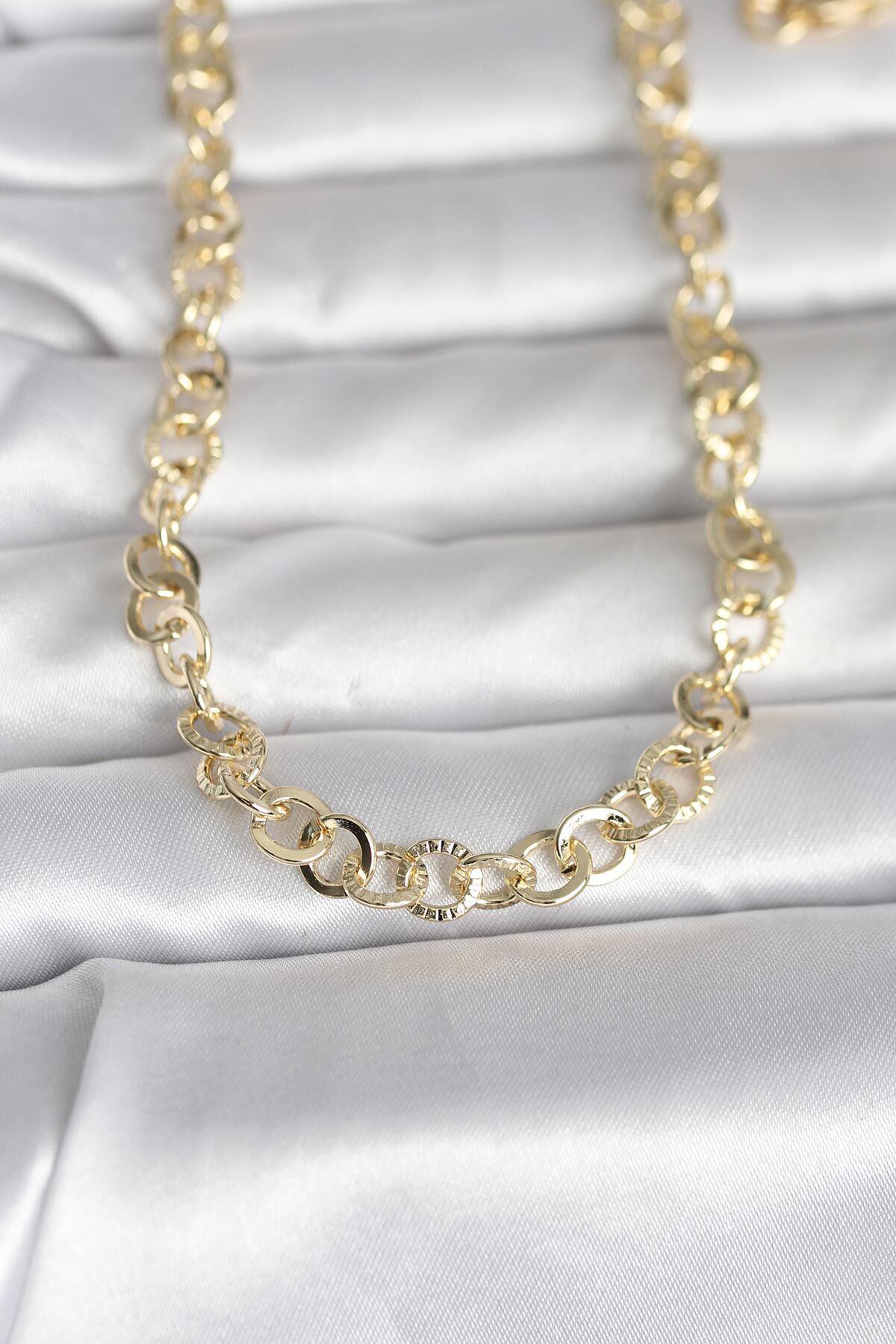 CM 14K Gold Renk Kalın Halka Zincirli 60 cm Kadın Kolye