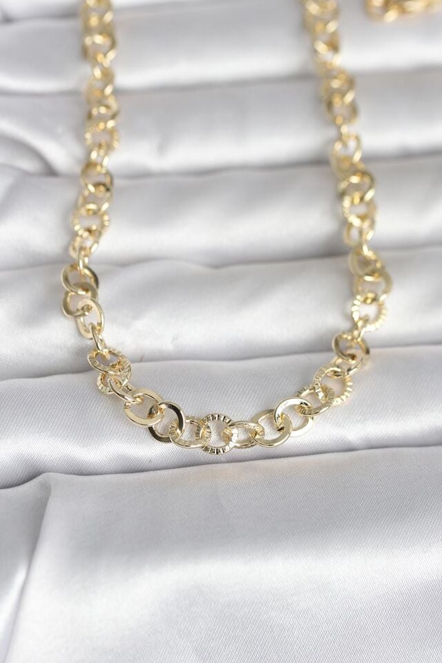 CM 14K Gold Renk Kalın Halka Zincirli 60 cm Kadın Kolye