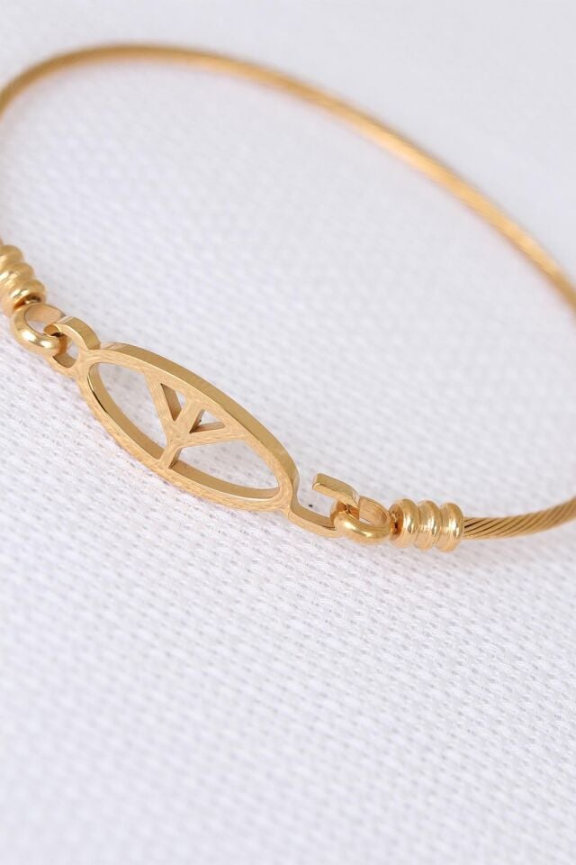 Gold Metal Çelik Figürlü Erkek Kelepçe Bileklik