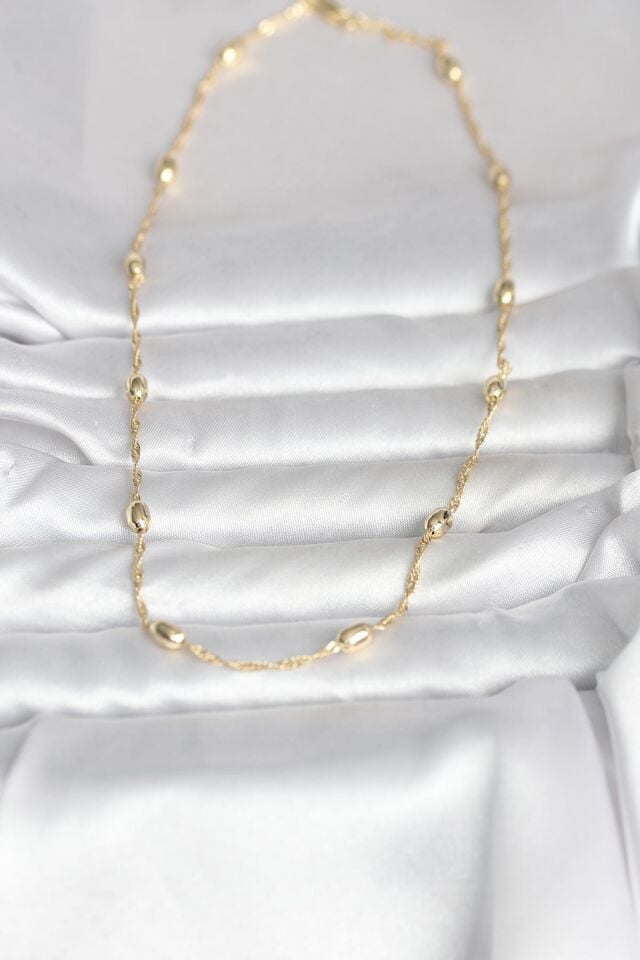 CM 14K Gold Renk Burgu Zincirli Damla Topçuk Model 45 cm Kadın Kolye
