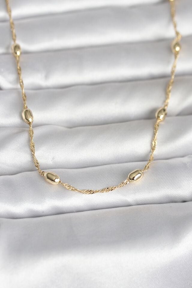 CM 14K Gold Renk Burgu Zincirli Damla Topçuk Model 45 cm Kadın Kolye