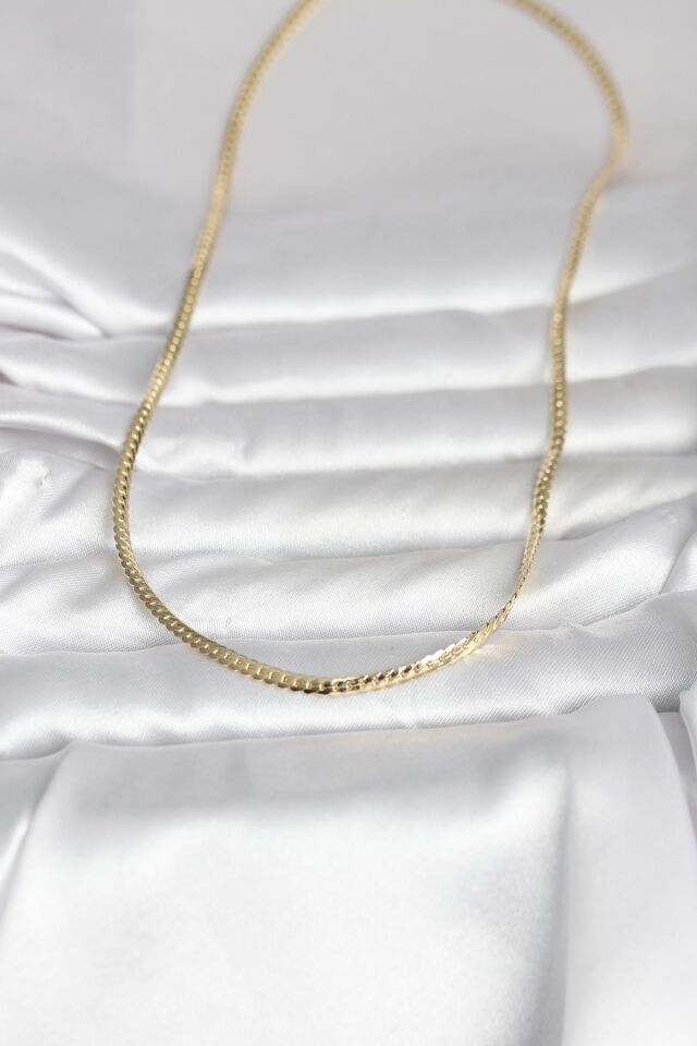 CM 14K Gold Renk Yassı Zincir Model 45 cm Kadın Kolye