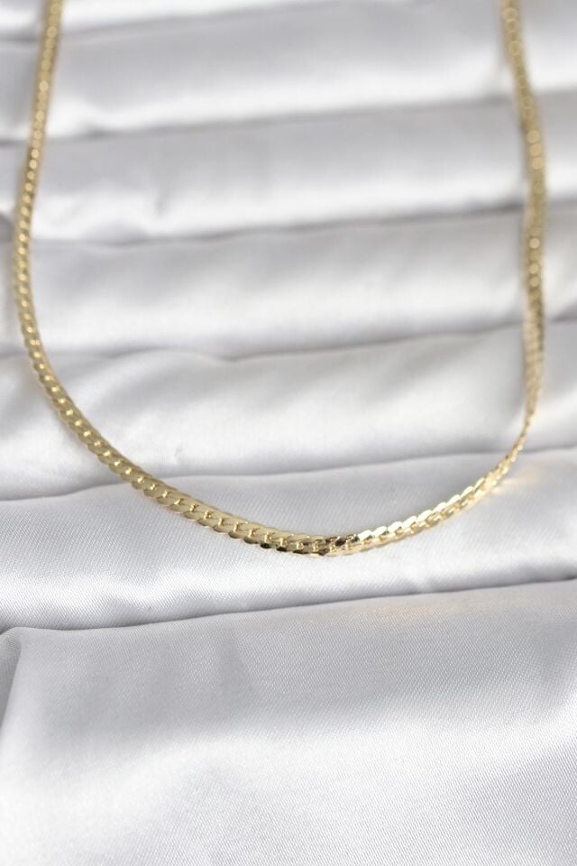 CM 14K Gold Renk Yassı Zincir Model 45 cm Kadın Kolye