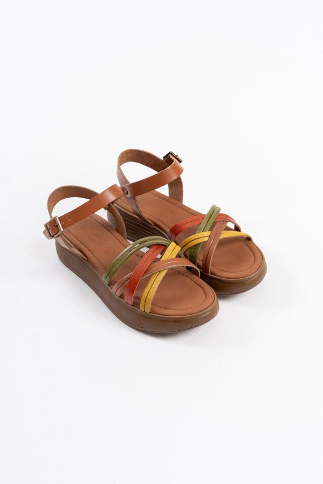 Çok Renkli Hakiki Deri Sandalet TR31MY56B