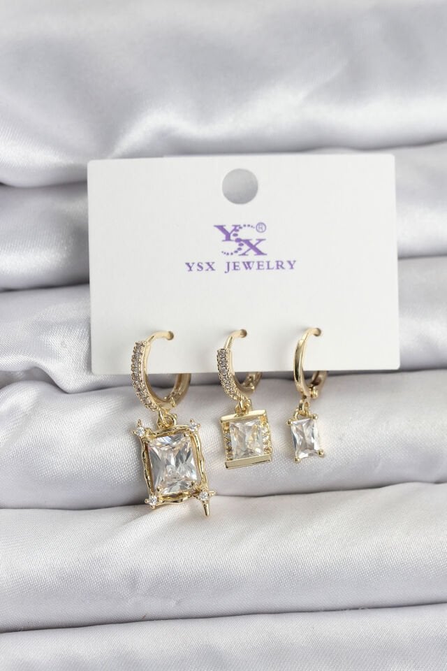 Gold Renk Zirkon Taşlı Kadın Küpe