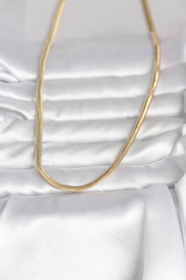 CM 14K Gold Renk Yassı Yılan Zincir Model 45 cm Kadın Kolye