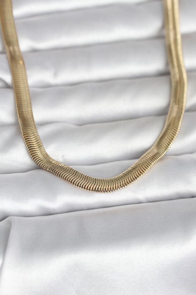 CM 14K Gold Renk Kalın Yassı Yılan Zincir Model 45 cm Kadın Kolye