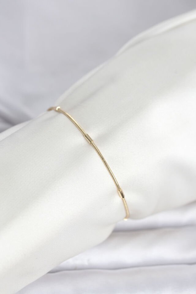 CM 14K Gold Renk Barlı Yılan Zincir Model Kadın Bileklik