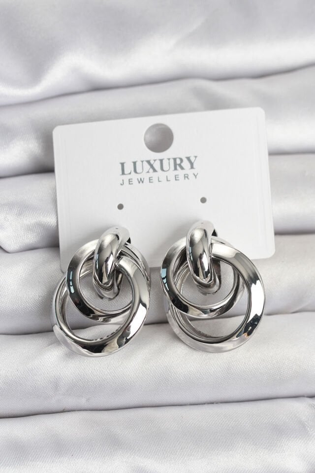 Gümüş Renk Halka Model Pirinç Kadın Küpe