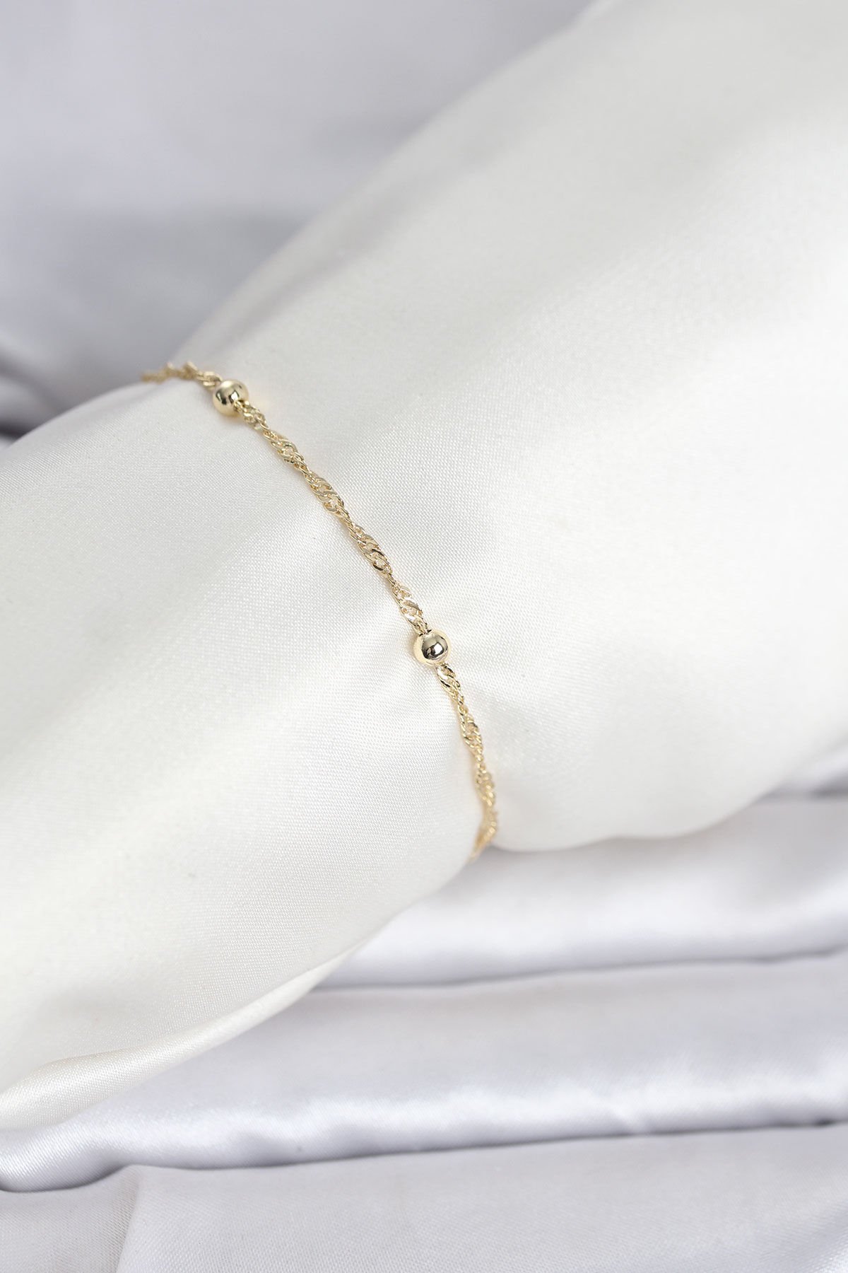 CM 14K Gold Renk Burgu Topçuk Model Kadın Bileklik