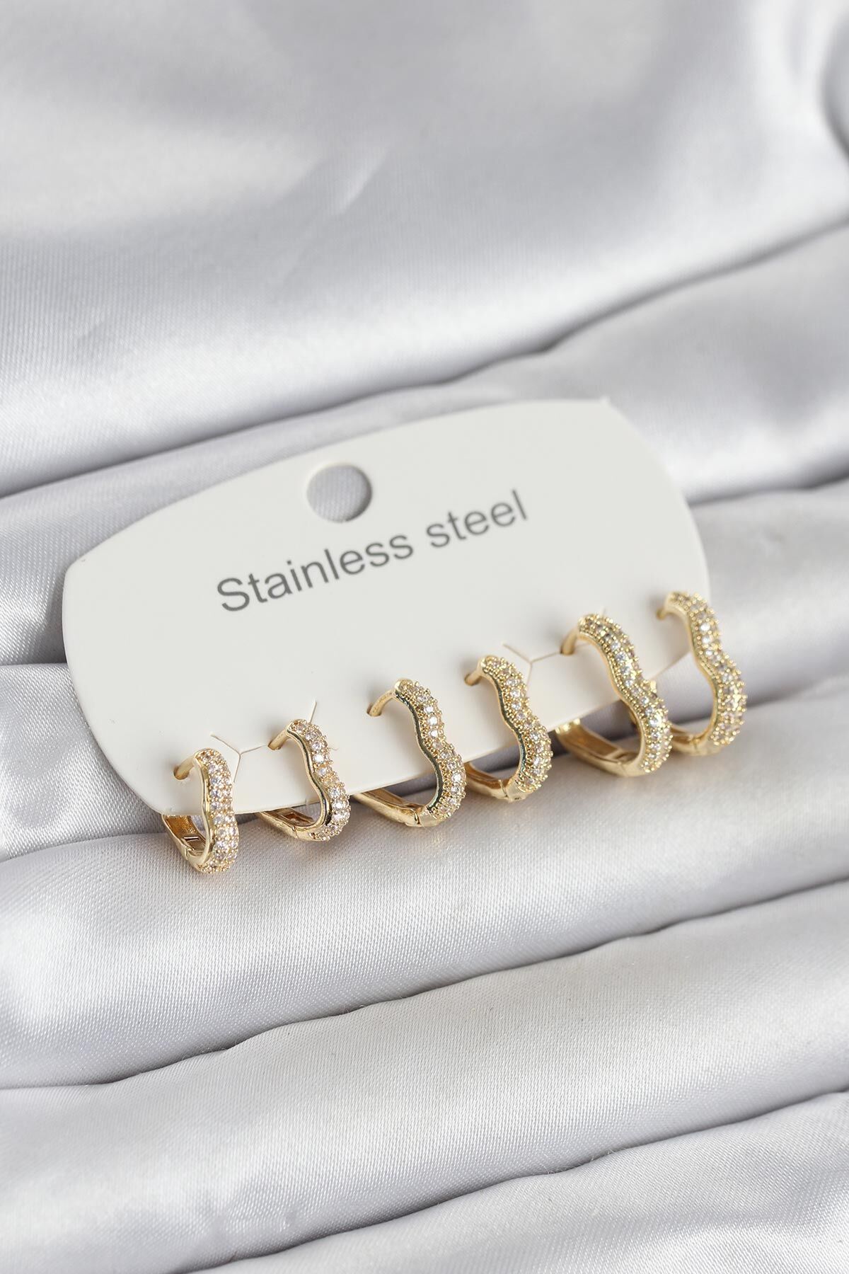 316L Çelik Gold Renk 6'lı Set Kalp Form Kadın Küpe