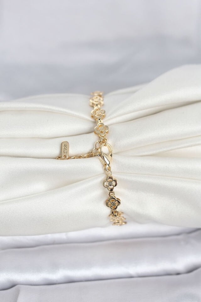 CM 14K Gold Renk Yonca Model Kadın Bileklik