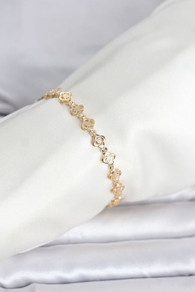 CM 14K Gold Renk Yonca Model Kadın Bileklik