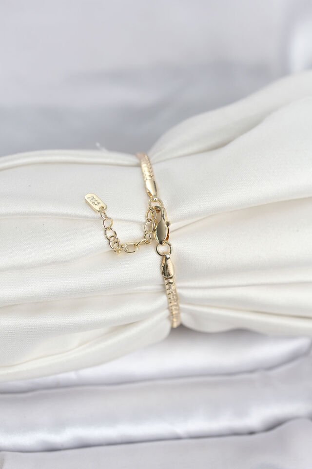 CM 14K Gold Renk Yassı Zincir Model Kadın Bileklik