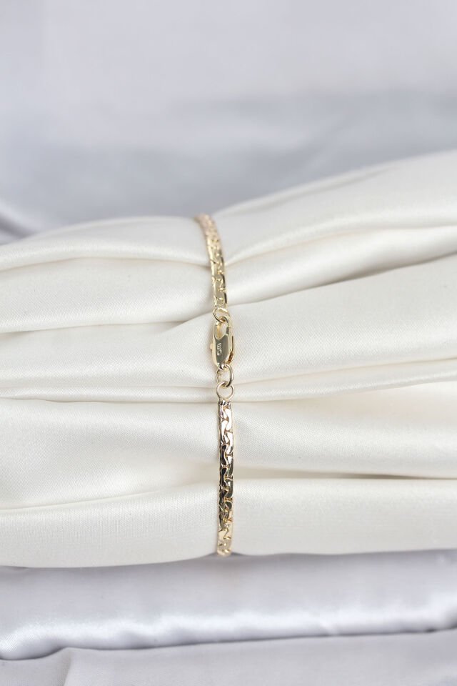 CM 14K Gold Renk Yassı Ezme Zincir Model Kadın Bileklik