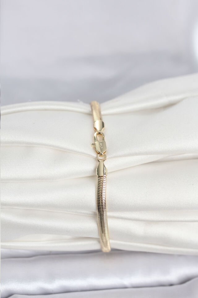 CM 14K Gold Renk Yassı Yılan Zincir Model Kadın Bileklik