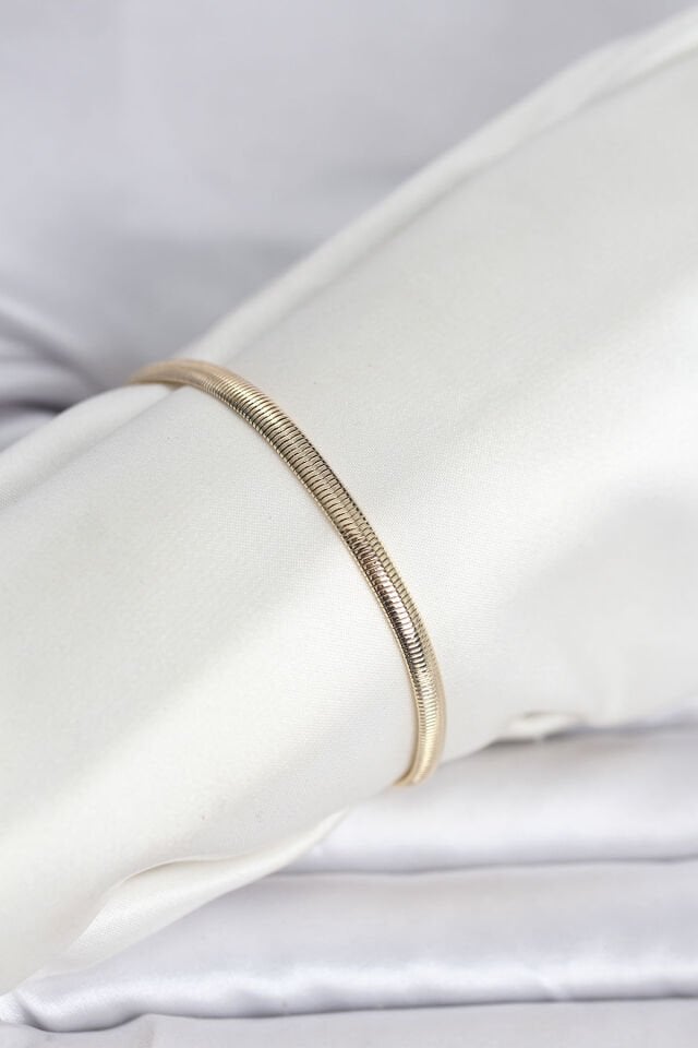 CM 14K Gold Renk Yassı Yılan Zincir Model Kadın Bileklik