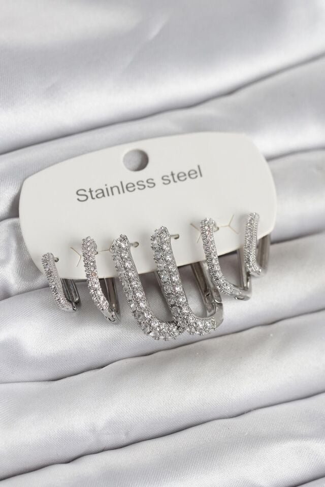 316L Çelik Gold Renk 6'lı Set Zirkon Taşlı Kadın Küpe