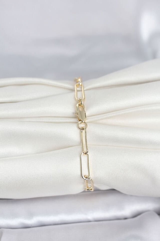 CM 14K Gold Renk Kalın Ataç Zincir Model Kadın Bileklik