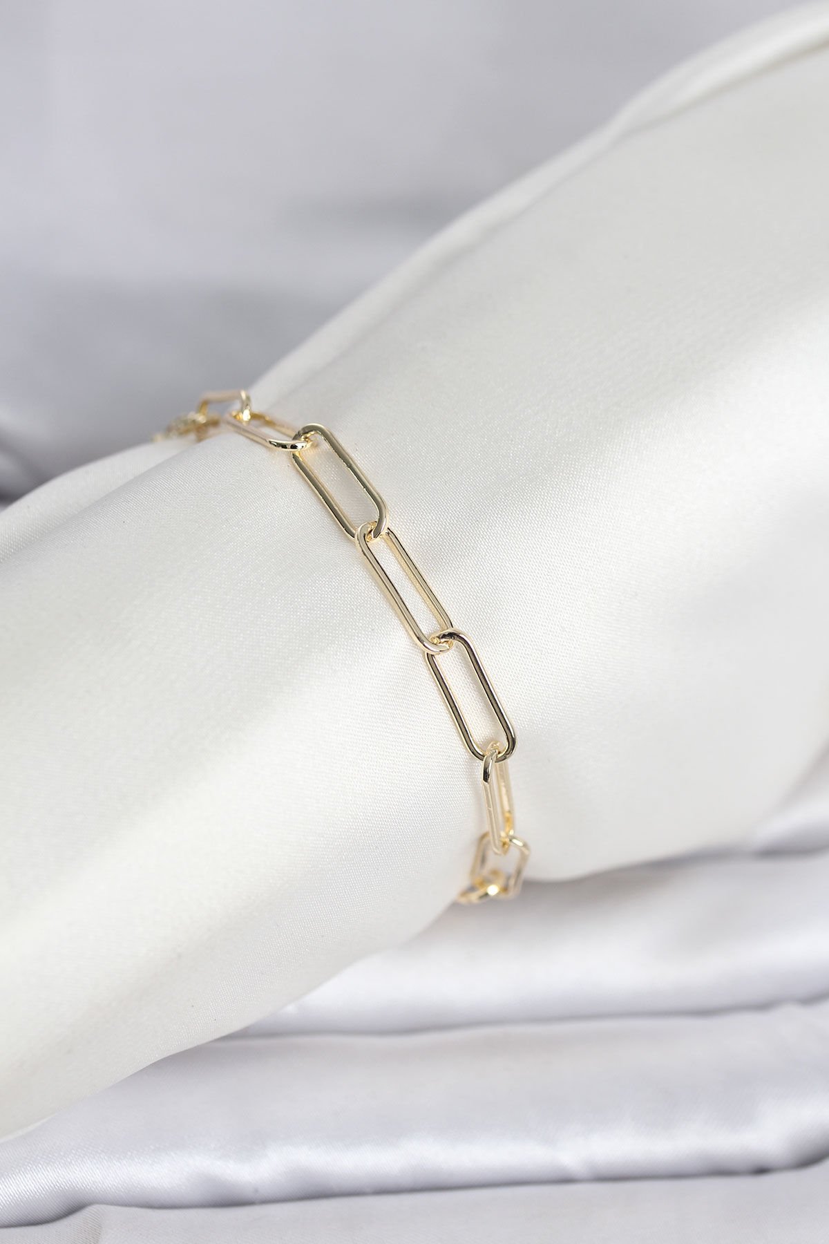 CM 14K Gold Renk Kalın Ataç Zincir Model Kadın Bileklik