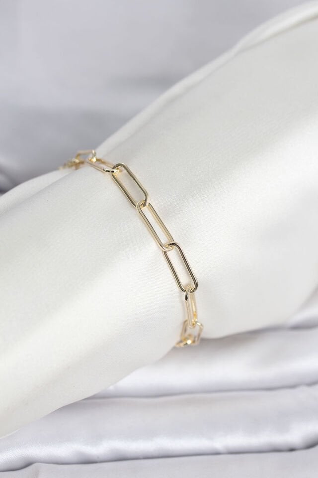 CM 14K Gold Renk Kalın Ataç Zincir Model Kadın Bileklik