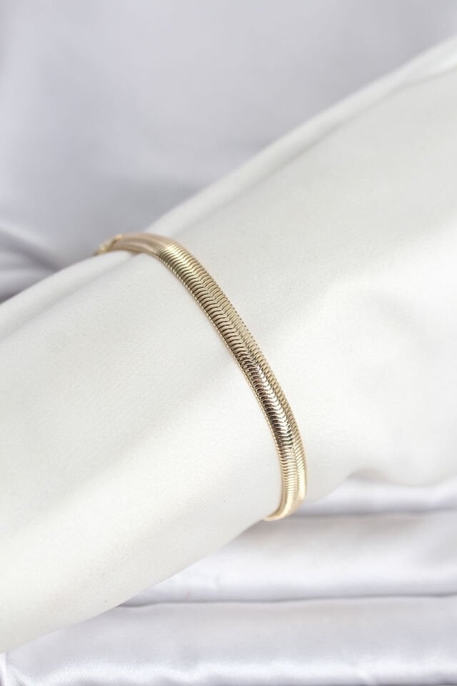 CM 14K Gold Renk Yassı Zincir Yılan Model Kadın Bileklik