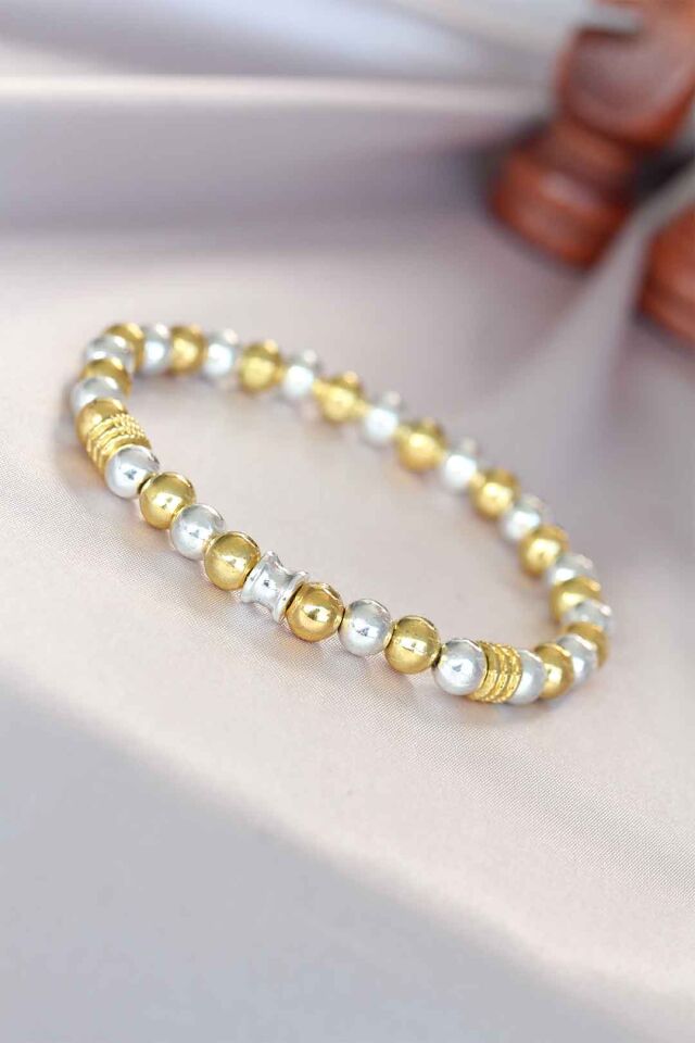 Hematit Gümüş Gold Renk Doğal Taş Erkek Bileklik