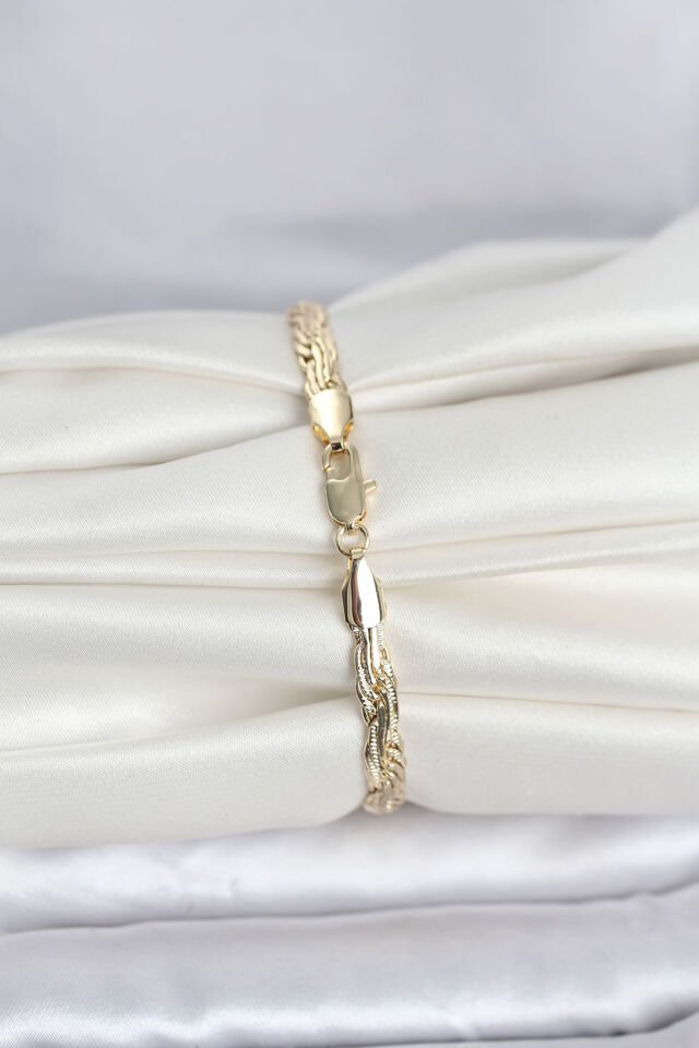 CM 14K Gold Renk Ezme Sarmal Zincir Model Kadın Bileklik