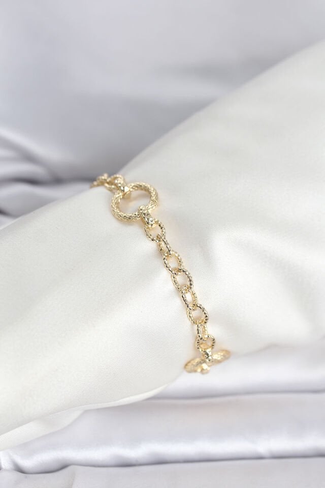 CM 14K Gold Renk Lazerli Halka Model Kadın Bileklik