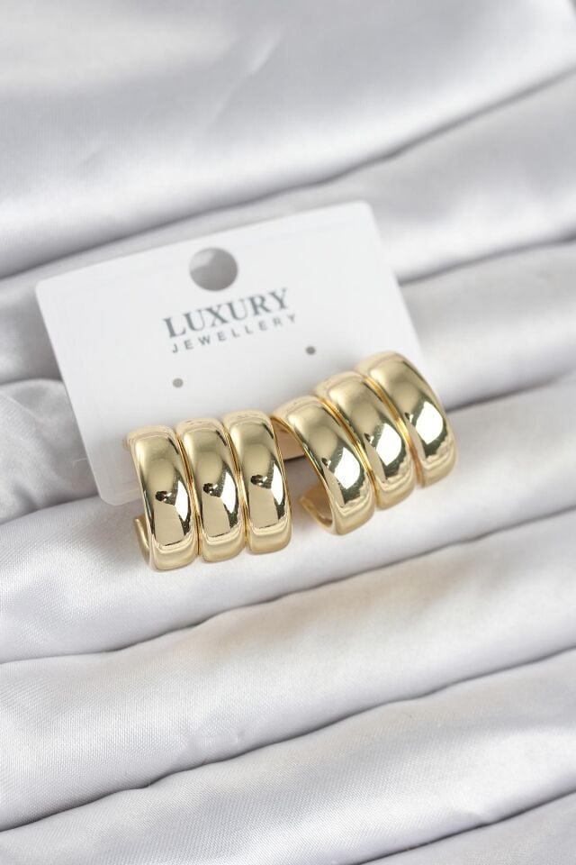 Pirinç Gold Renk Üçlü Görünüm Kadın Küpe