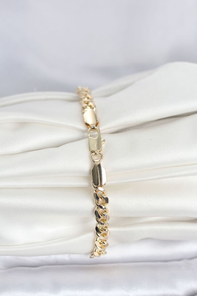 CM 14K Gold Renk Yassı Zincir Model Kadın Bileklik