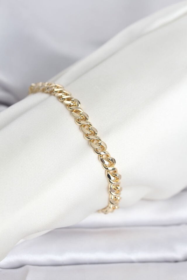CM 14K Gold Renk Yassı Zincir Model Kadın Bileklik